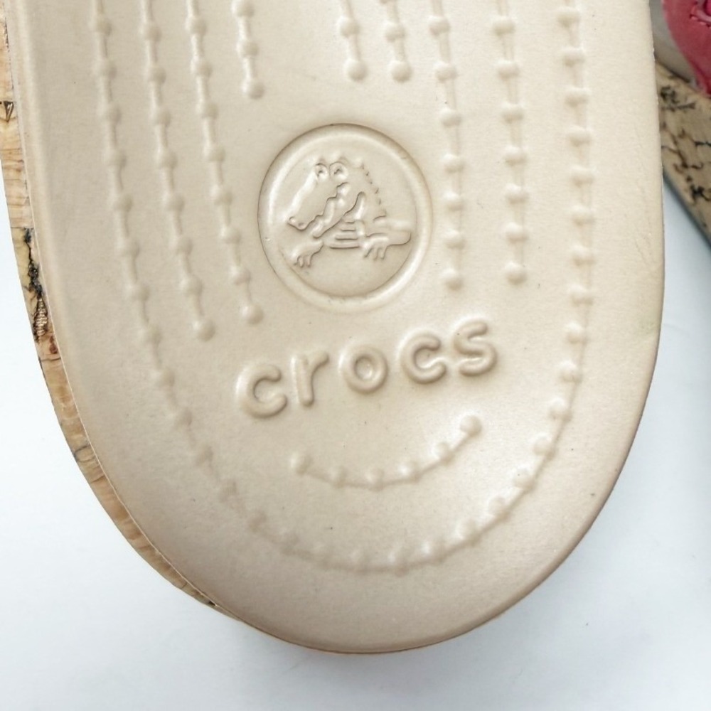 Crocs Womens A-Leigh Leather Mini Wedge Double Strap Sandal Orange 8 - Picture 7 of 13